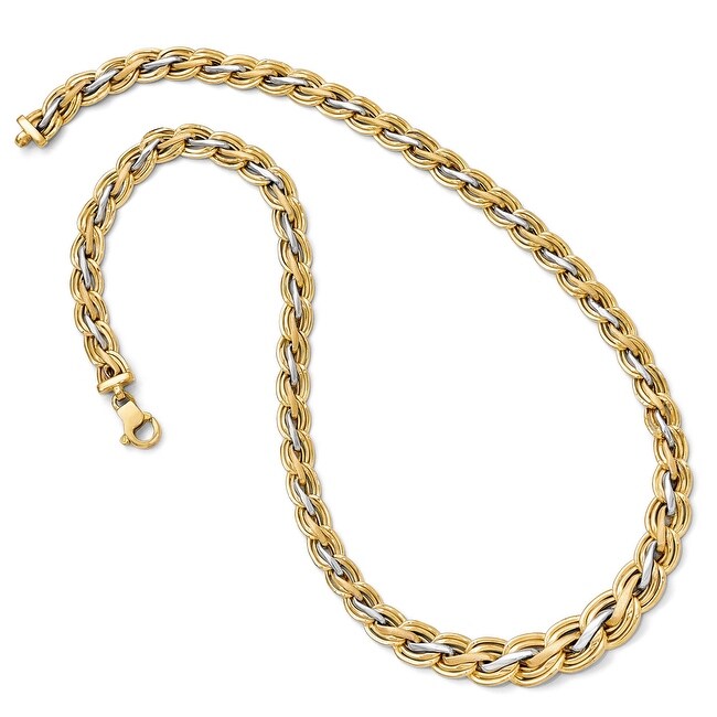 Italian 14k Yellow Gold with Rhodium-plated Polished and Satin Necklace - 18 inches